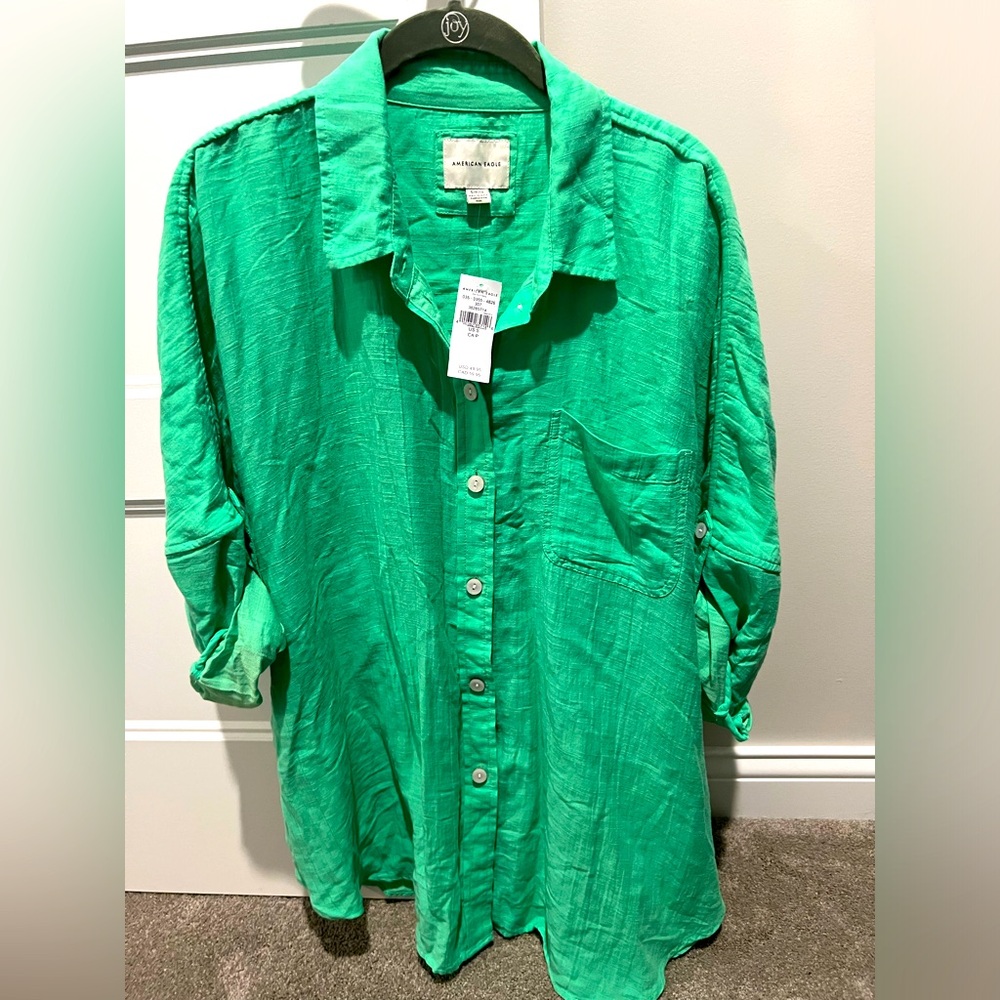 American Eagle Cotton Button Down, Size Small, Green, NWT